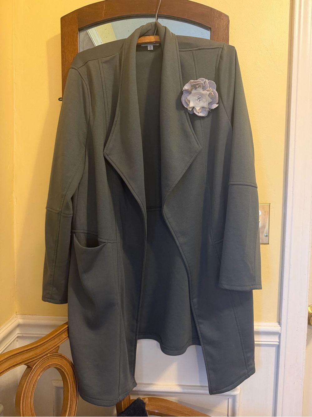 Max Studio Olive Green Soft Drape Front Jacket - Size Large